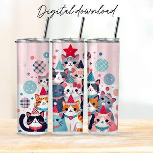Süße Katzen Tumbler Wrap | Niedliche Katzen Sublimationsverpackungen | Niedliche Katzen 20 Unzen Skinny Becher Design | Niedliche Katzen Tumbler PNG Sublimationsdesign PNG