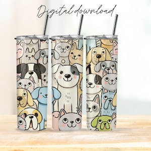 Dogs and cats  tumbler wrap PNG  20 oz Skinny Tumbler Sublimation  tumbler Digital instant Download Printable Design For Dog Cat Lovers