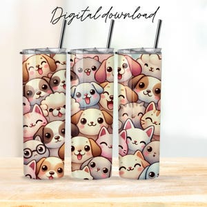Envoltura de vaso para perros y gatos PNG Vaso delgado de 20 oz Vaso de sublimación Descarga instantánea digital Diseño imprimible para amantes de los perros y los gatos