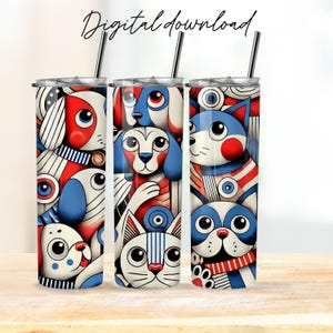Envoltura de vaso para perros y gatos PNG Vaso delgado de 20 oz Vaso de sublimación Descarga instantánea digital Diseño imprimible para amantes de los perros y los gatos