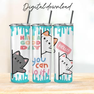 Süße Katzen Tumbler Wrap | Niedliche Katzen Sublimationsverpackungen | Niedliche Katzen 20 Unzen Skinny Becher Design | Niedliche Katzen Tumbler PNG Sublimationsdesign PNG