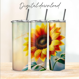 sunflower in full bloom,  vibrant yellow petals , natural beauty. Tumbler Wrap 20oz ,Tumbler floral downloadable PNG Veteran tumbler wrap