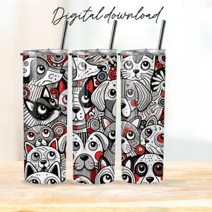 Envoltura de vaso para perros y gatos PNG Vaso delgado de 20 oz Vaso de sublimación Descarga instantánea digital Diseño imprimible para amantes de los perros y los gatos