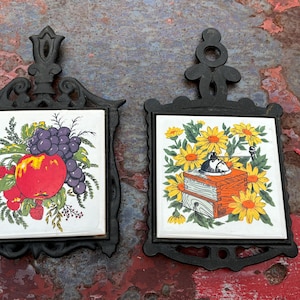 Set Of 2 Vintage Ceramic Tile Trivets