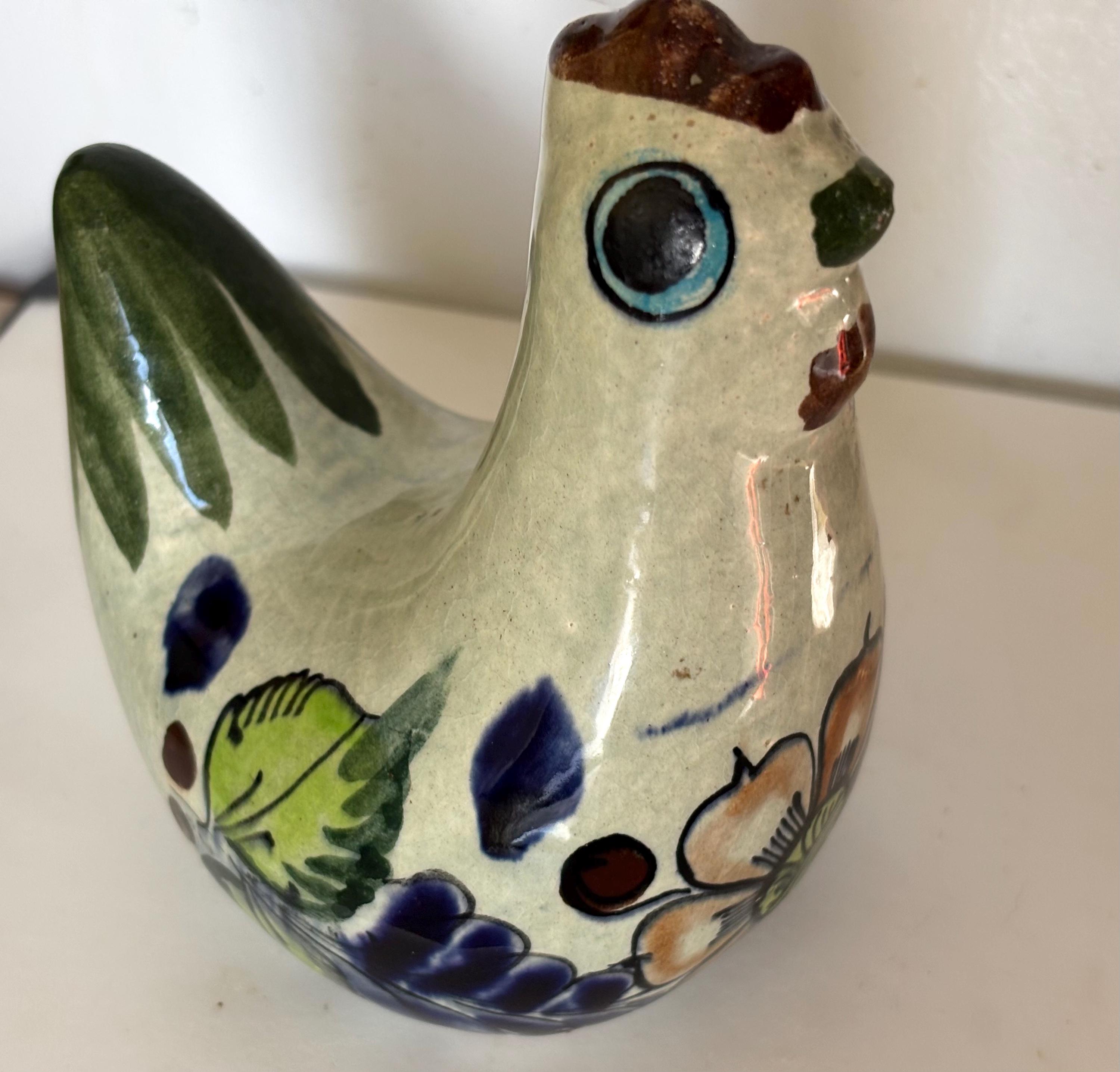 Signed Tonala Mexican Folk Art Pottery, Hand-painted Ceramic