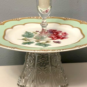 Handmade candlestick holder with a glass (shade)  base  a beautiful china plate and a cordial glass for the candle holder.Beautiful & unique