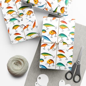 Carta da regalo colorata per esche da pesca / Perfetta per gli amanti dell'aria aperta, compleanni, Natale, regali di pesca, articoli per il bricolage, feste di avvolgimento