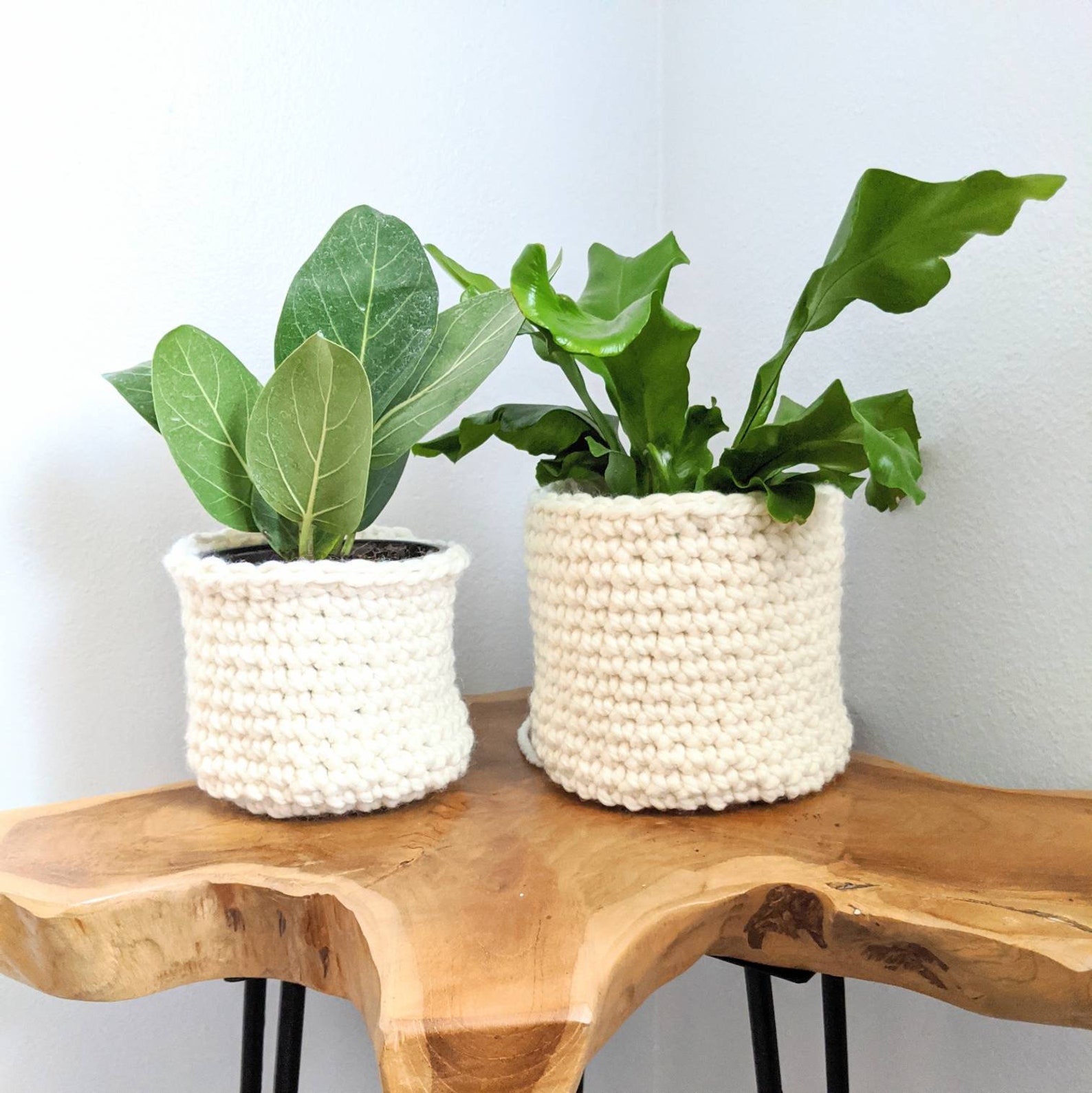 2 Crocheted Flower Pot Covers Knitted Flower Pot Holder Etsy