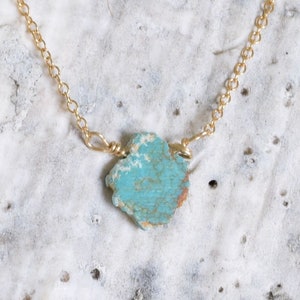 Turquoise Necklace - Dainty Necklace - gold and turquoise necklace - turquoise necklace - layering necklace - slice of turquoise - tiney