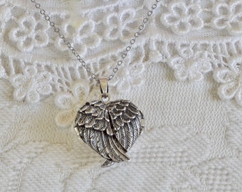 Sterling Silver Angel Wing Locket: Custom Photo Keepsake