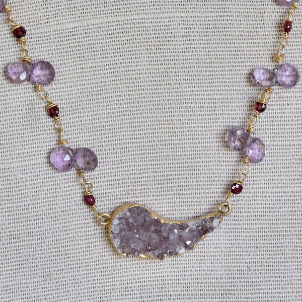 Lavender Angel wing Druzy necklace - druzy necklace - Amethyst necklace - purple necklace - February birthstone - ruby and amethyst gift