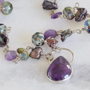 Amethyst Necklace - February Birthstone - Purple necklace - birthstone necklace gift - Amethyst pearl necklace - Dark Purple Amethyst