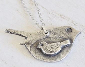 Mother's Day Necklace - New Mom necklace - mom to be necklace - Bird necklace - baby bird necklace - momma and baby necklace