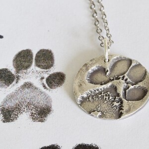 Fine Silver Pet Paw Print Necklace - Sterling Silver Chain