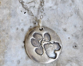 Silver Paw Print Charm Necklace - Pet Print Charm - Dog paw charm - Paw Print Necklace - Small Paw print Necklace - Pet Jewelry - Paw Pad