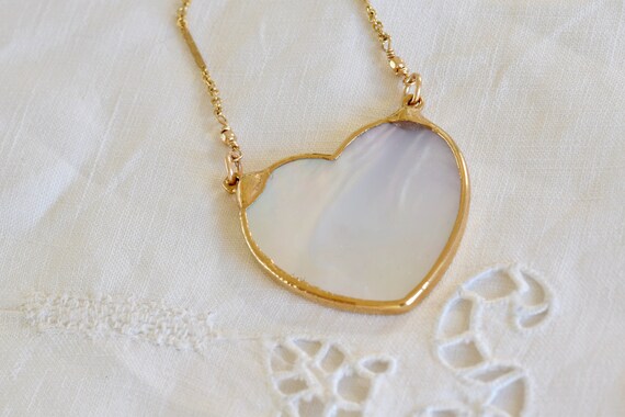 Large Heart Necklace - Mother of Pearl Heart Necklace - Love Necklace - Bridal Necklace - White heart necklace - mop necklace