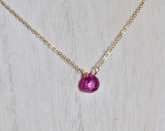 Ruby Necklace - Hot Pink Necklace - Semi precious stone necklace - Clear pink faceted ruby necklace - layering necklace - dainty necklace