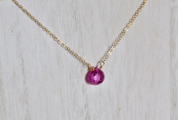 July Birthstone - Pink Ruby Necklace - Semi precious stone necklace - Clear pink faceted ruby necklace - layering necklace - dainty necklace