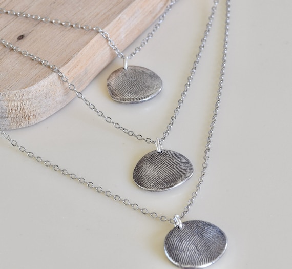 Layered Fingerprint Necklace - fingerprint necklace - fingerprint jewelry - 3 fingerprint necklace - fine silver fingerprint necklace
