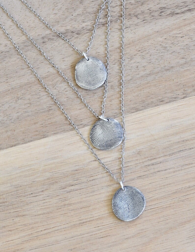 Layered Fingerprint Necklace fingerprint necklace fingerprint jewelry 3 fingerprint necklace fine silver fingerprint necklace image 2