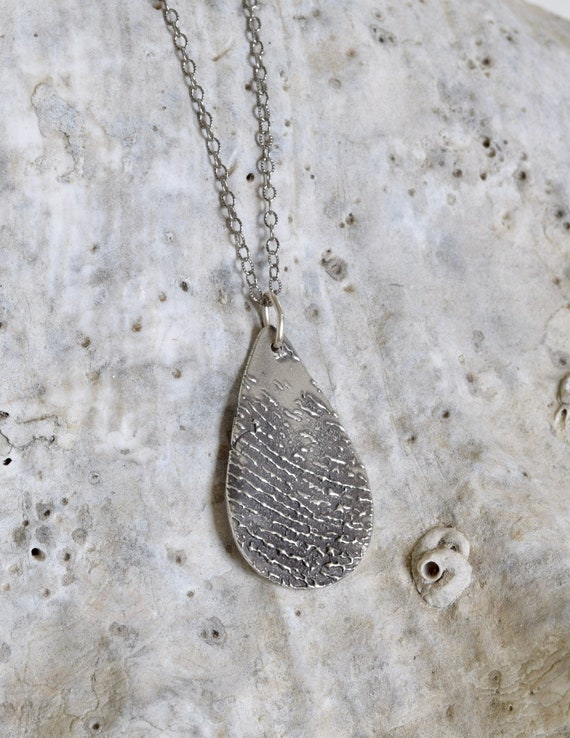 Fingerprint Teardrop Necklace - fingerprint jewelry - teardrop necklace - fine silver necklace - memorial gift - unique sympathy gift