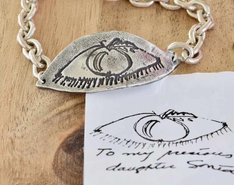 script on jewelry Actual Drawing Custom Bracelet fine silver custom bracelet personalized jewelry Childs drawing on jewelry