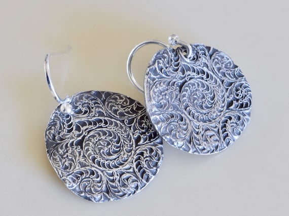 Handmade Filigree Earrings, Round Lightweight Drop Earring, Unique Gift, Dangle Earrings, One of a Kind