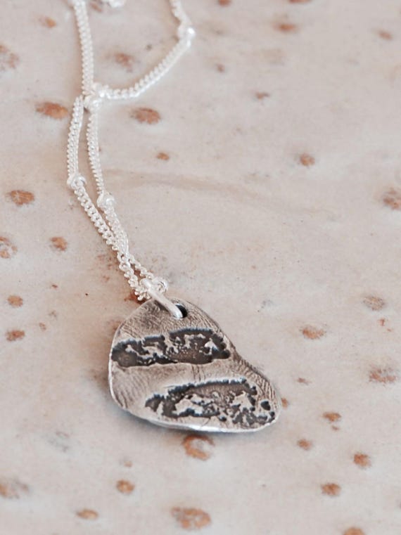 In Memoriam Baby Footprint Jewelry - Guardian Angel Wing Heart Pendant - Black ink print transfer