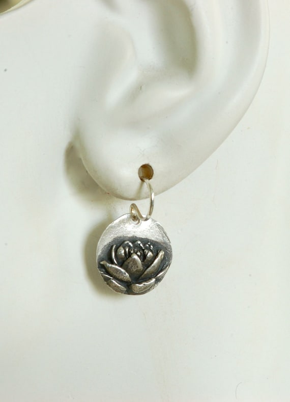 Simple Lotus Earrings, Minimalist Jewelry, Silver Dangle Earrings, Floral Jewelry. Boho Earrings