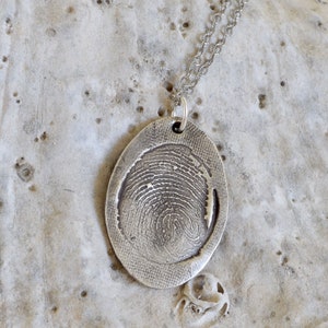 Oval Fingerprint Necklace: Fine Silver Memorial Charm, Sympathy Gift