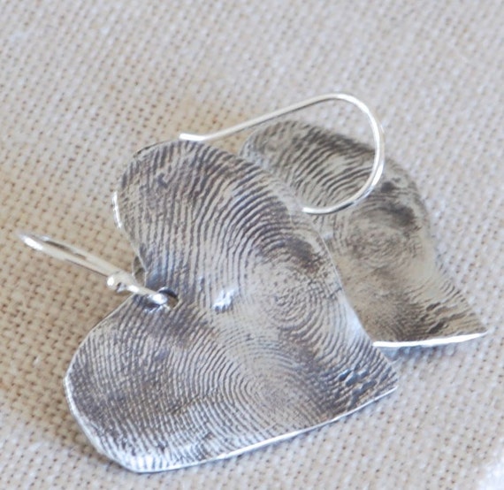 Fingerprint Heart Earring Set - Brother & Sister Fine Silver