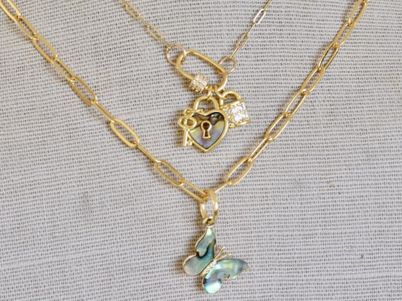 Paperclip Chain Necklace - gold paperclip chain necklace - butterfly necklace - gold lock and key necklace - carabiner necklace - dainty