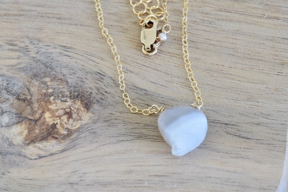 Ghost Quartz Mango Shaped Gold Necklace - white and grey necklace - layering necklace - white stone necklace - dainty necklace