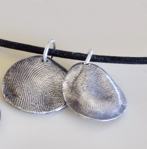 Unisex Fingerprint Charms on Leather Necklace - Gift for Dad - handmade jewelry - actual fingerprint on charm - mommy necklace