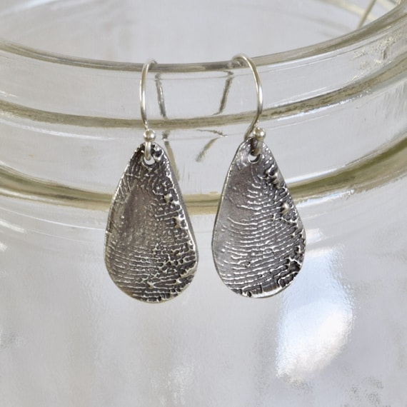 Fingerprint Earring - Fingerprint Tear drop Earring Set - Mother/Daughter Fine Silver - Husband/Wife - kids gift to mom - dad gift to mom