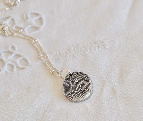 Fingerprint Necklace from Ink or Digital Print - Memorial Necklace - Sympathy Necklace - print necklace - small silver charm