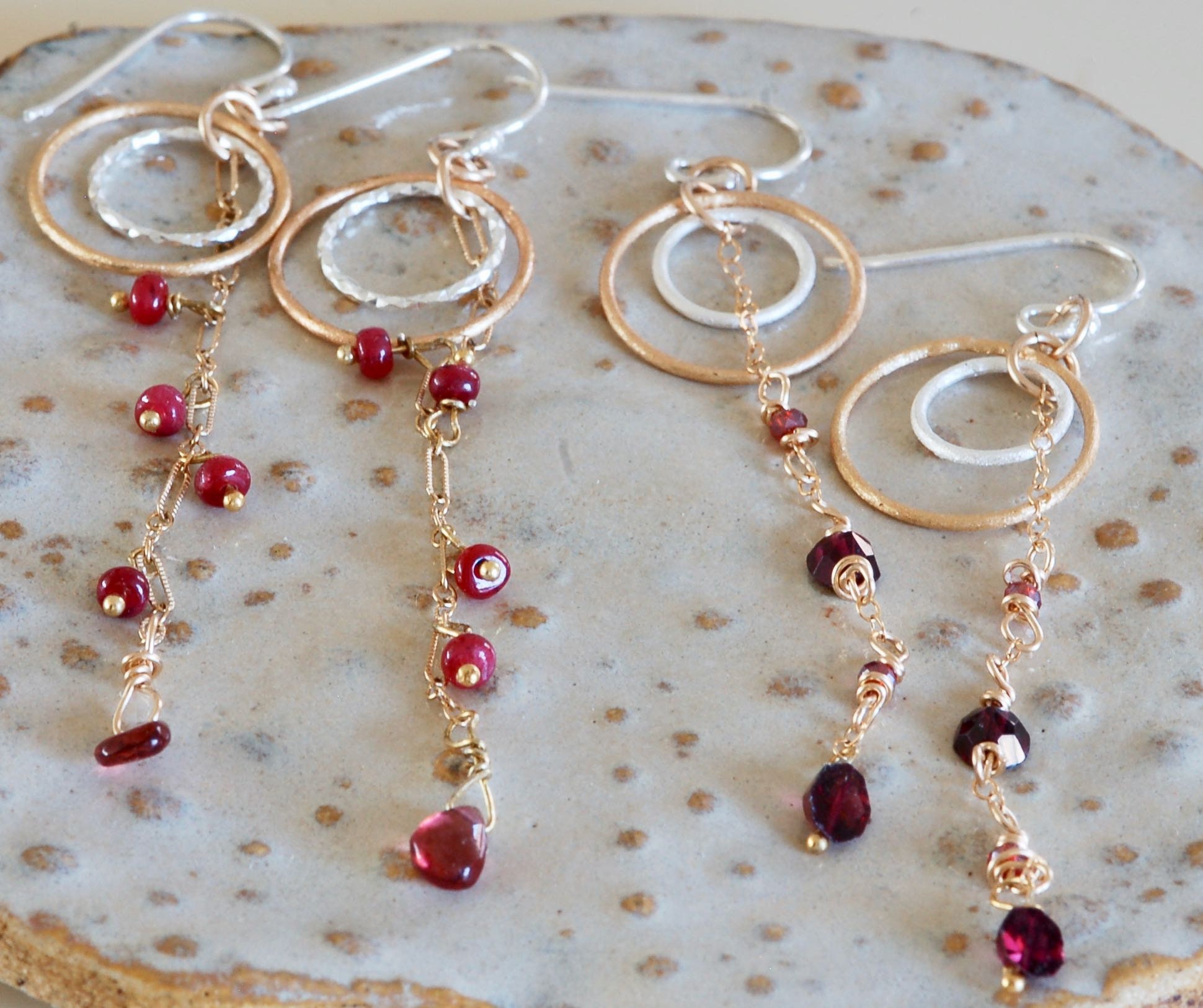 Ruby & Mixed Metal Earrings