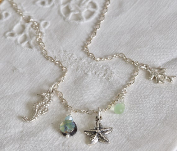 Sea life necklace - ocean themed necklace - dainty necklace - seahorse - coral - starfish - charm necklace - charm necklace