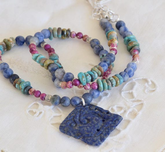 Lapis Pendant Necklace - sodalite - turquoise - agate - sterling silver