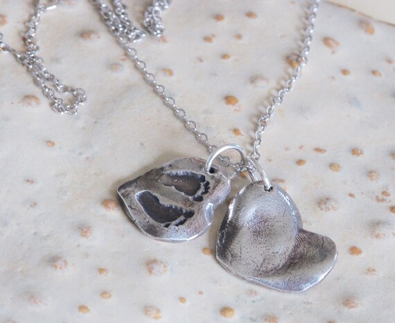 New Mom Baby Footprint Charm & Big Sister/Brother/Mother Heart Fingerprint Charm Necklace - Fingerprint Jewelry