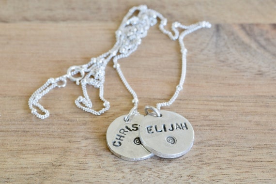Silver name charm necklace - name charm necklace - fine silver name charm - kids name charm - mommy necklace - round name charm - minimal