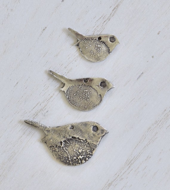 Fingerprint Birdy Necklace Set - 3 sizes fingerprint bird necklace - family fingerprint necklace - kid fingerprint necklace - memorial gift