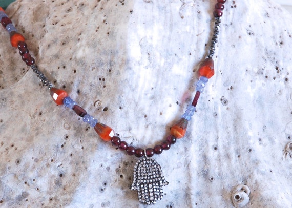 Sparkle Hamsa Necklace, Spiritual Charm Necklace, Unity & Protection, Hamsa Pendant Necklace