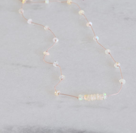Opal necklace - dainty necklace - semi precious stone necklace - hand strung necklace - opal on a cord necklace - layering necklace