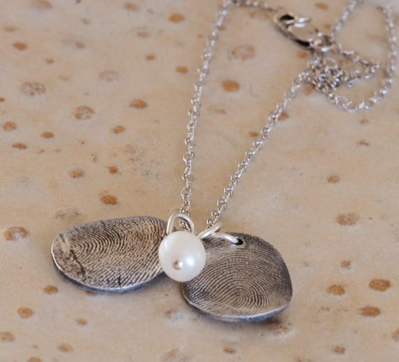 Fingerprint Jewelry - Brother & Sister Thumbprint Charms - Pearl Dangle add on