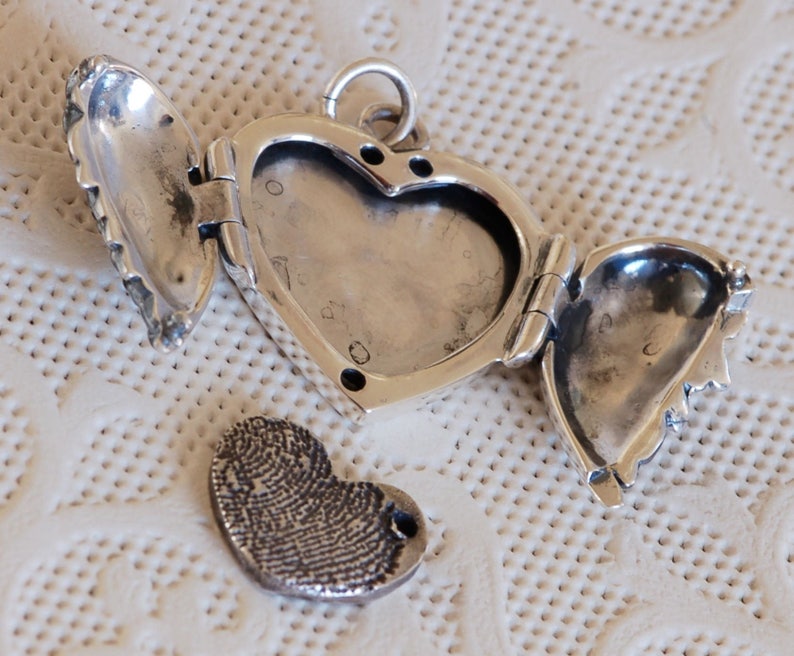 Angel Wing Locket Heart Locket Valentines Day Locket Fingerprint Jewelry Mother/'s Day Gift