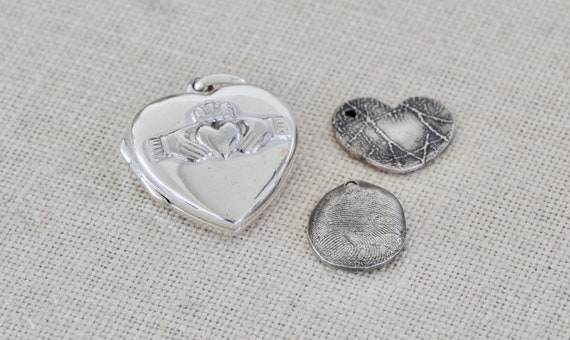 Claddagh Locket - Sterling silver fingerprint necklace - Silver claddagh heart necklace - celtic necklace - fingerprint necklace - heart
