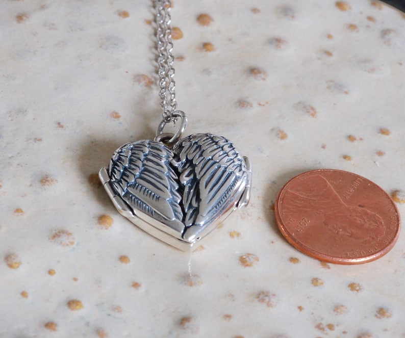 Angel Wing Locket Heart Locket Valentines Day Locket Fingerprint Jewelry Mother/'s Day Gift
