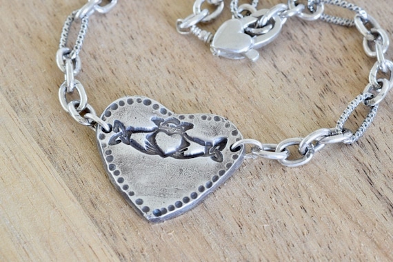 Fingerprint Bracelet - Claddagh bracelet - heart bracelet - celtic bracelet - irish symbol - personalized bracelet - friendship, loyalty
