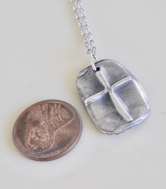 Fingerprint Cross Necklace - Silver Dog Tag Cross - Fingerprint necklace - Religious necklace - cross necklace